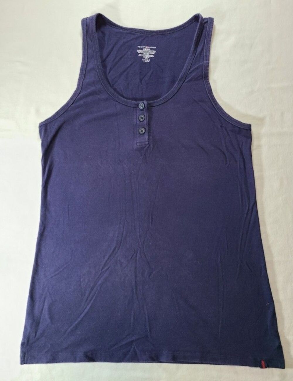 Tommy Hilfiger Tank Top Women’s L Navy Cotton Stretch Henley Sleeveless